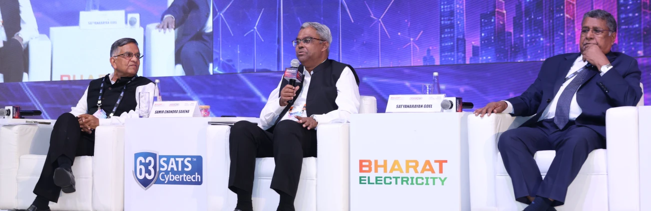 Industry leaders on stage at a Bharat Electricity summit panel discussion