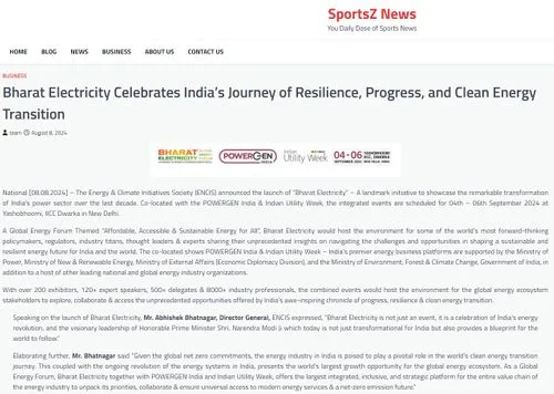 Sportsz News | Bharat Electricity to Celebrate India's Awe-inspiring Journey of Resilience, Progress, and Clean Energy Transition