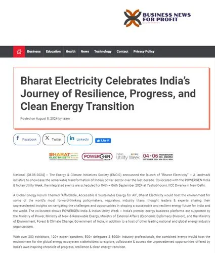 Business News for Profit | Bharat Electricity to Celebrate India's Awe-inspiring Journey of Resilience, Progress, and Clean Energy Transition