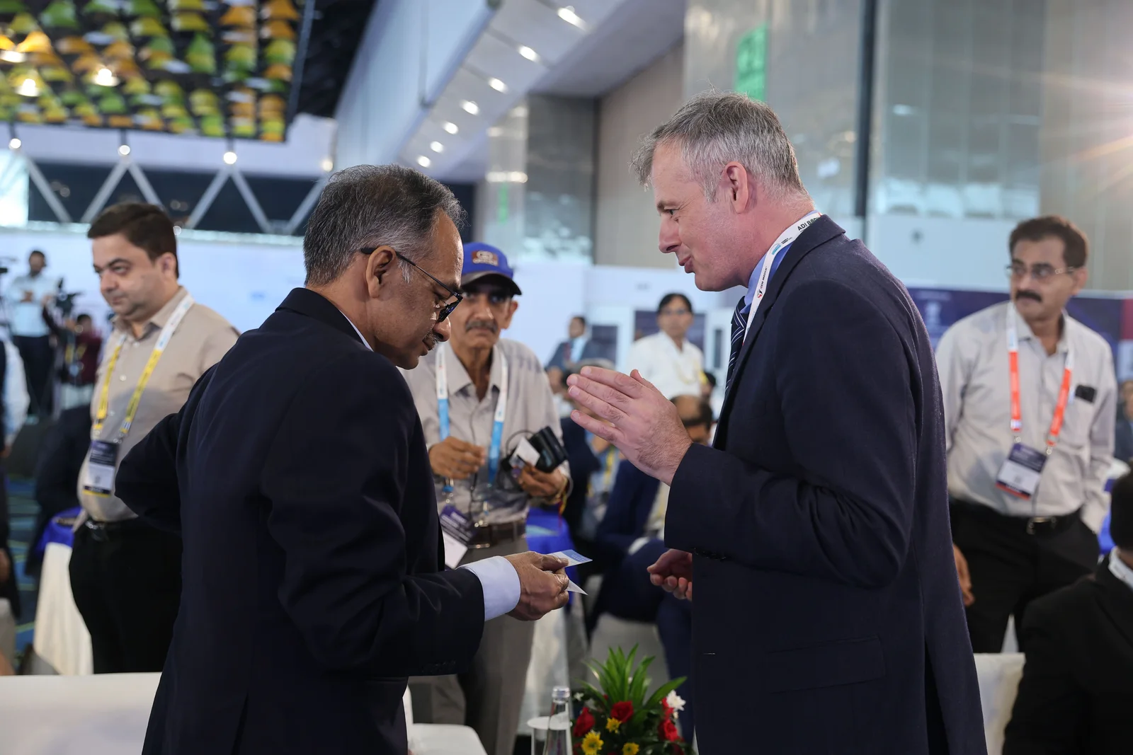 Industry professionals in conversation at the exhibition