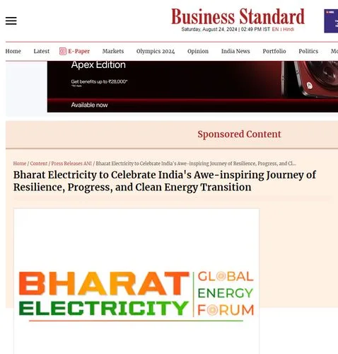 Business Standard | Bharat Electricity to Celebrate India's Awe-inspiring Journey of Resilience, Progress, and Clean Energy Transition